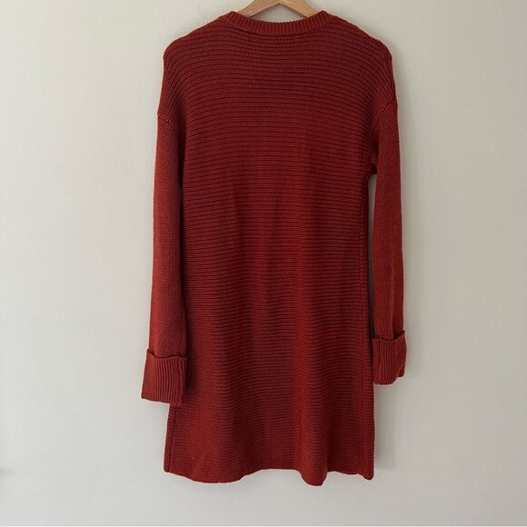 Soft Surroundings Sweater Knit Car Coat Longline Cardigan Open Front Rust Small - Picture 4 of 9